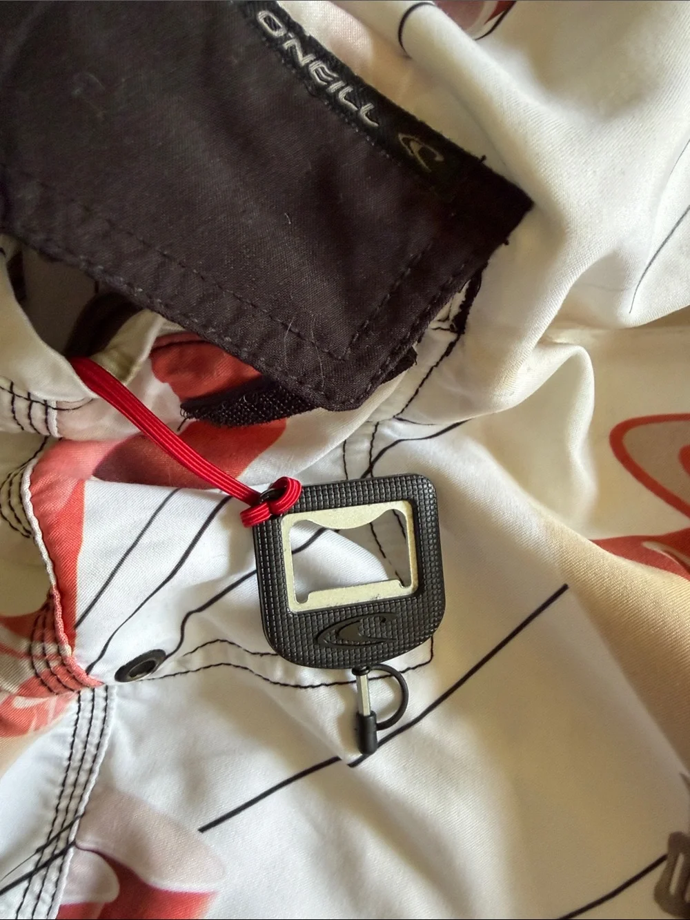 O'Neill  Beer PrintWhite & Red Graphic Men's Board Shorts with BOTTLE OPENER!